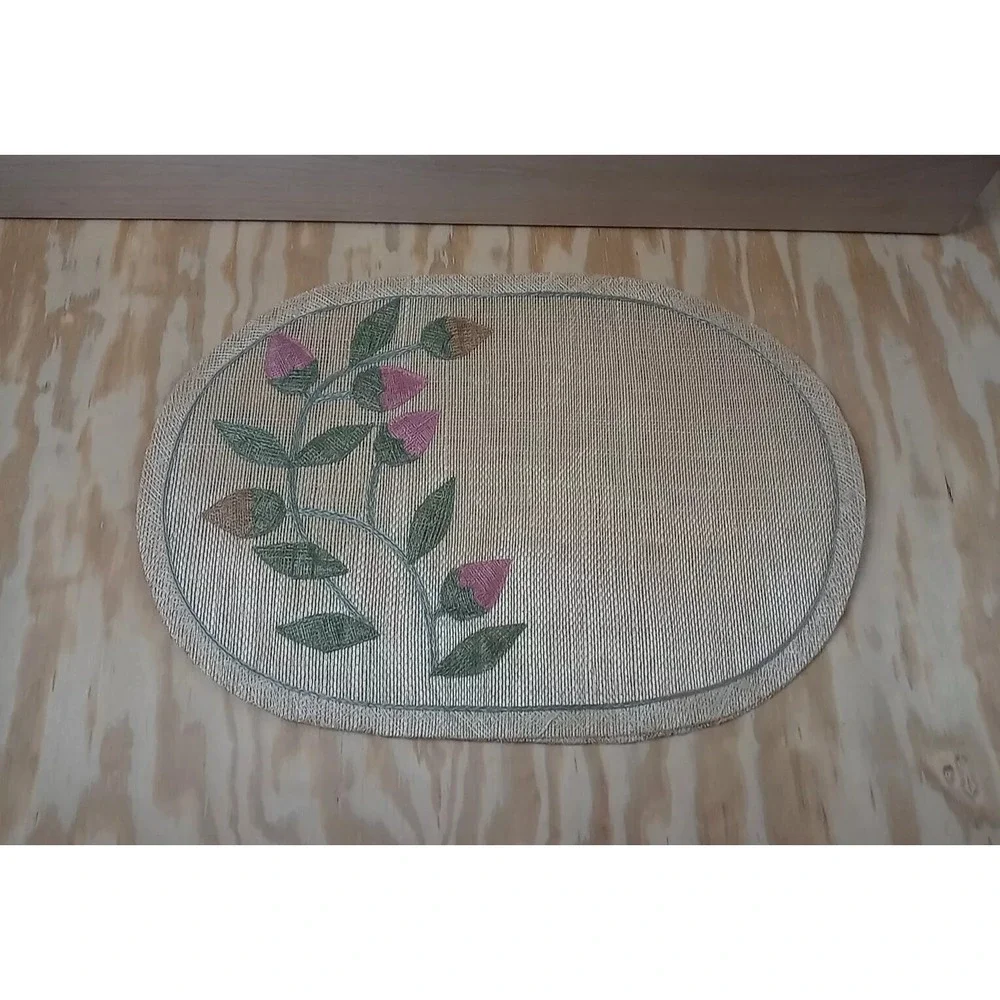 Lot Of‎ 2 Vintage Placemats Floral Embroidered Rattan Flower Garden Placemats